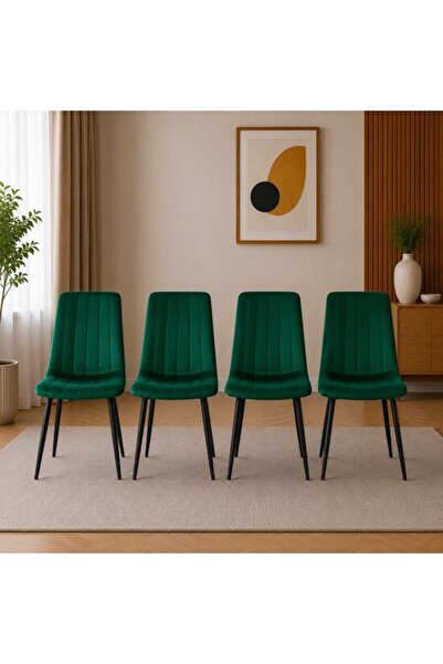 Solplant Set 4 scaune bucatarie/living, , Lava, catifea verde, picioare metal...