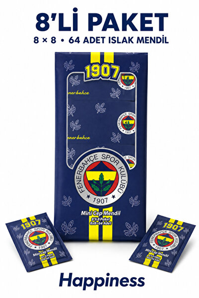 Fenerbahçe Mini Cep Mendili 8’li Paket – Toplam 64 Adet 140x150 mm