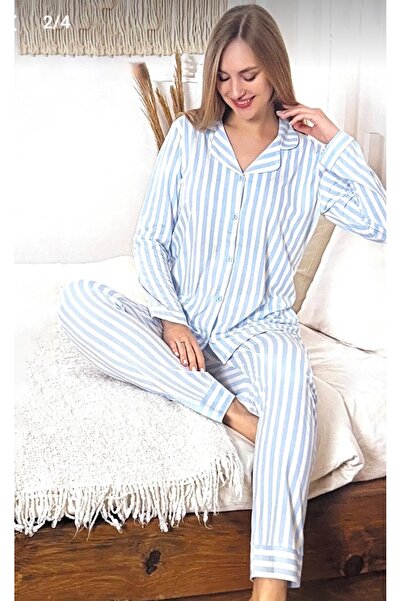 Jessi Front Buttoned Striped Cotton Soft Pajama Set