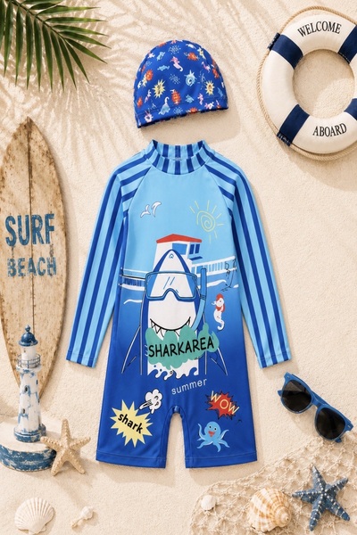 DeKuBaby New Season Long Sleeve Zippered Boneli Sunscreen Boys' Jumpsuit Swim...