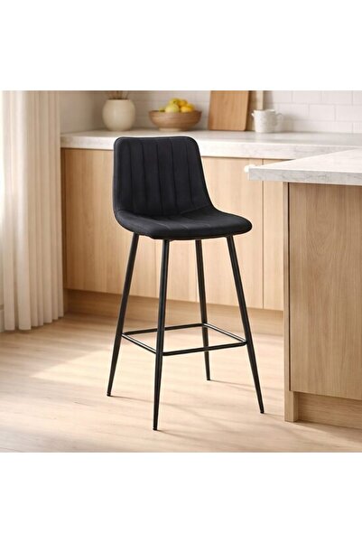 Solplant Scaun de bucatarie/bar, , Pozza, catifea neagra, picioare metal negr...