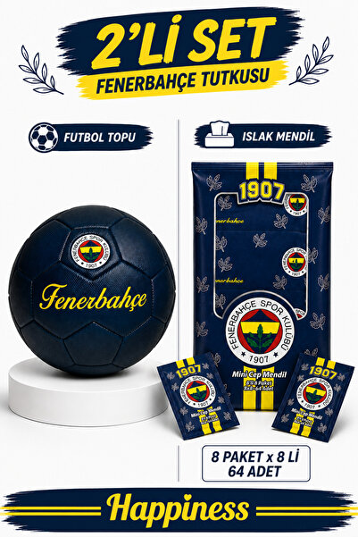 Fenerbahçe Taraftar 2’li Set Futbol Topu Lacivert + Mini Islak Mendil 8 Paket...