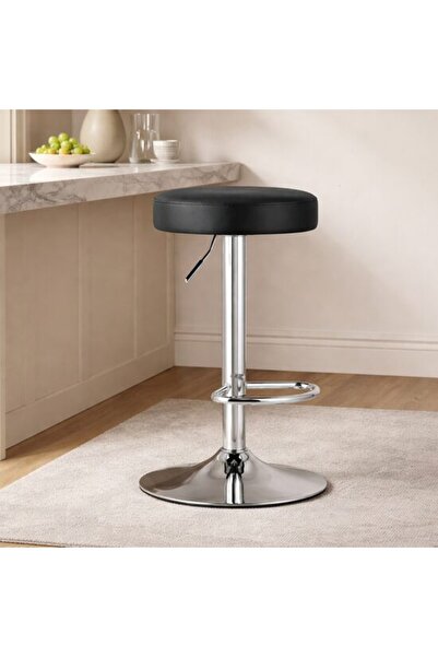 Solplant Scaun de bucatarie/bar, , Rojst, rotativ, piele ecologica neagra, pi...