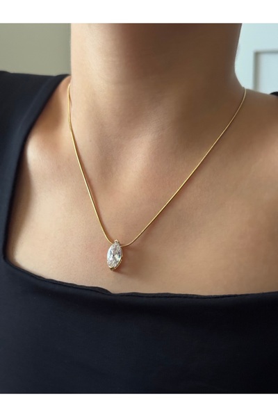 banhard Zircon Stone Vertical Marquise Model Elegant Steel Women's Necklace