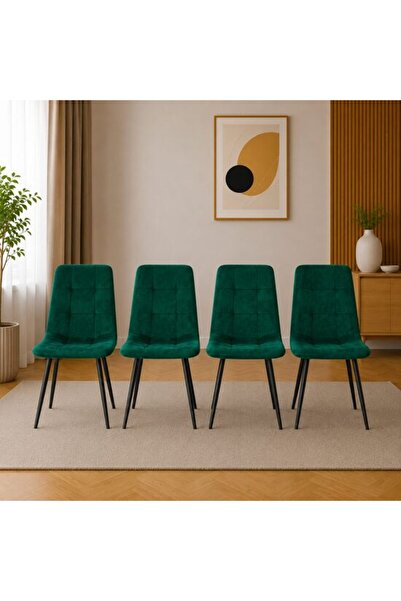 Solplant Set 4 scaune bucatarie/living, , Kara, catifea verde, picioare metal...
