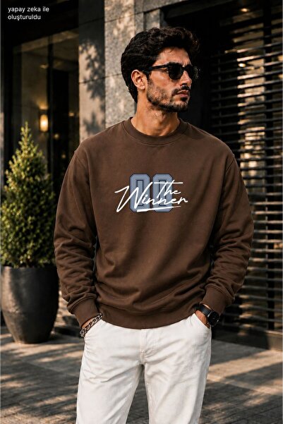 caddekombin Men's the Winner Printed Round Neck Sweatshirt