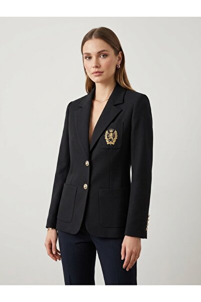 Ekol College Style Embroidered Double-Breasted Cut Blazer 4165
