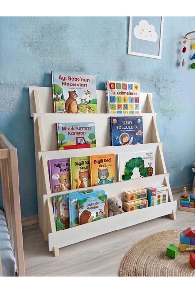ALTEKS DEKOR Çocuk Odası Montessori Ahşap Kitaplık ve Oyuncak Düzenleyici, Do...
