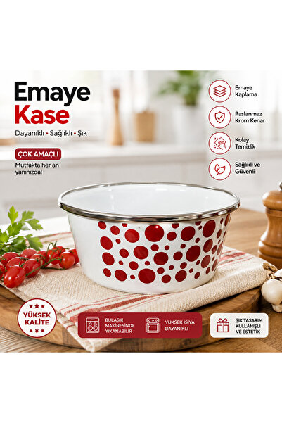 ALEV EMAYE Emaye Kase Puantiyeli Krom Kenarlı Çok Amaçlı Kase