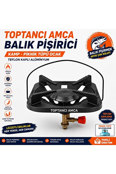 Toptancı Amca Balık Pişirici Kamp - Piknik Tüpü Ocak Teflon Kaplı Kalın Malze...