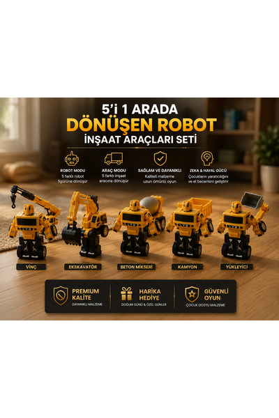 SAF HOBİ ATÖLYE DESİGN 5’li Dönüşebilen İnşaat Araçları Robot Seti 🚧🤖