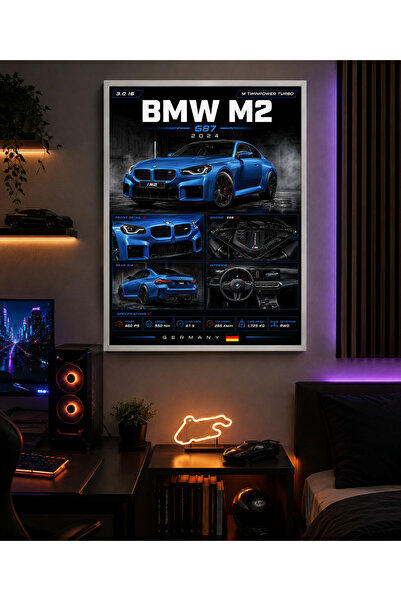 Miutic Print Studio Tablou decorativ auto BMW M2 G87 2024, Tablou tehnic cu s...