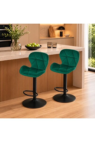 Solplant Set 2 scaune de bucatarie/bar, , West, rotativ, catifea verde, picio...