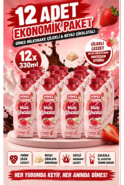 Dimes Çilekli & Beyaz Çikolatalı Milkshake 12 ADET