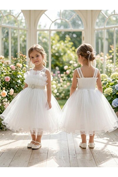Surpie Shoes Çocuk Abiye Elbise, Kız Çocuk Tarlatanlı Tül Elbise