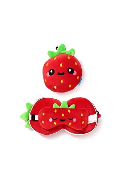 Relaxeazzz Çocuk Seyahat Yastığı ve Göz Maskesi-Foodiemals Elidi The Strawberry