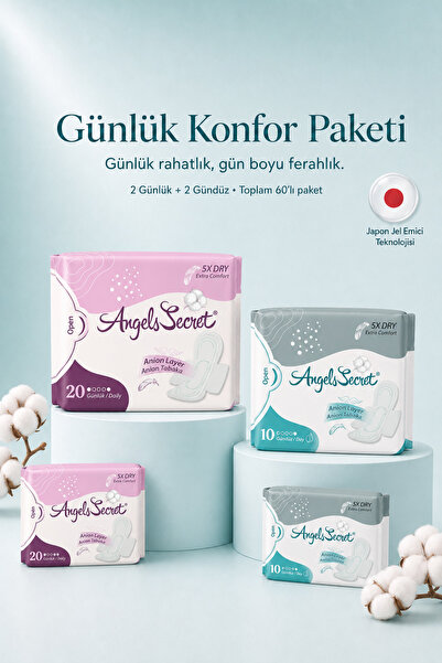 Angels Secret Günlük Konfor Seti 4'lü Paket 60 Adet - Gündüz ve Günlük Ped - ...