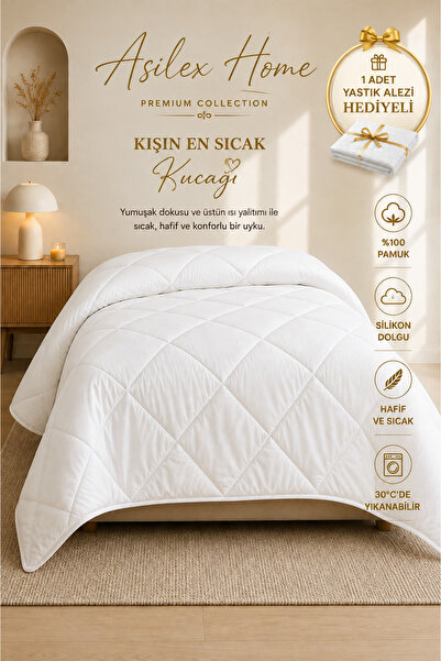 Asilex Home Collection Μονό Λευκό Πάπλωμα Σιλικόνης Premium 100% Βαμβακερό Χε...