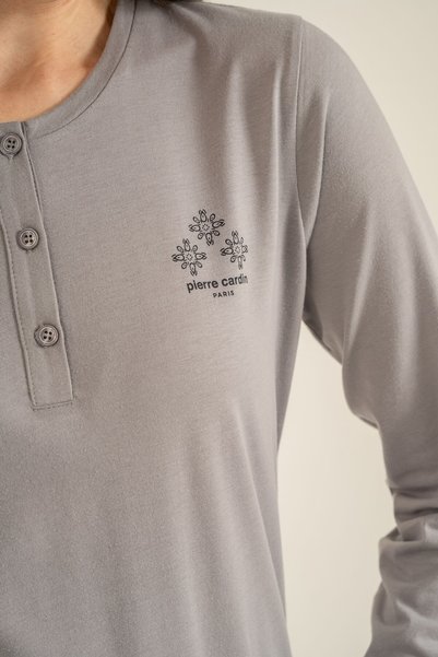 Pierre Cardin Set de pijamale pentru femei, modal din bumbac pieptănat, 50% bumbac 50% modal, guler cu nasturi, buzunare, imprimeu cu fulgi de zăpadă