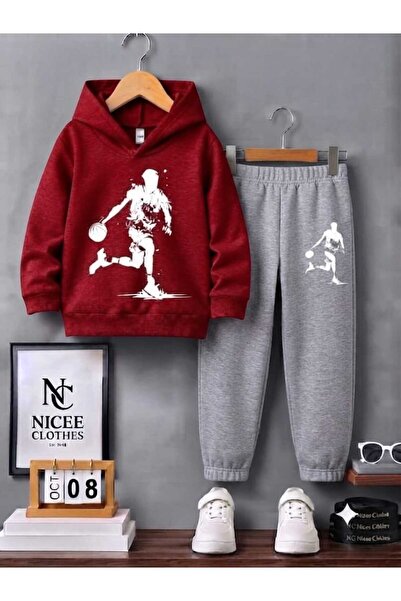 NC Nicee Clothes Children's Tracksuit Unisex (White Basketball Printed Winter...