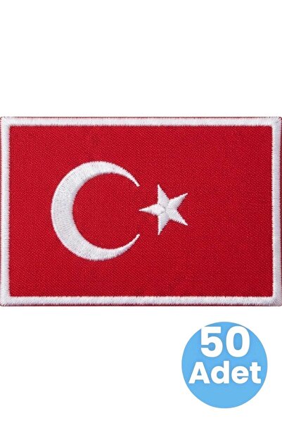 Tezzgelsin Turkish Flag Rectangular Embroidery Emblem 5X7 Cm. 50 Pieces