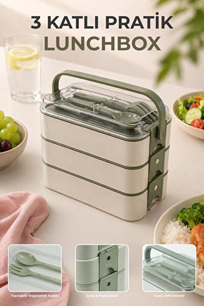 Lumindra 3-tiered compartment lunchbox - lockable - with carrying handle - in...