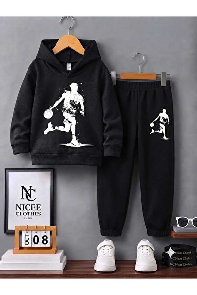 NC Nicee Clothes Children's Tracksuit Unisex (White Basketball Printed Winter...