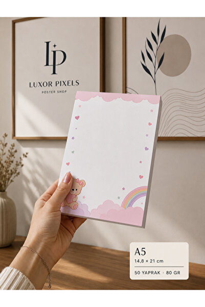 luxorpixels Pastel Ayıcık ve Gökkuşağı Temalı Kız Çocuk Çek Kopar Not Defteri...