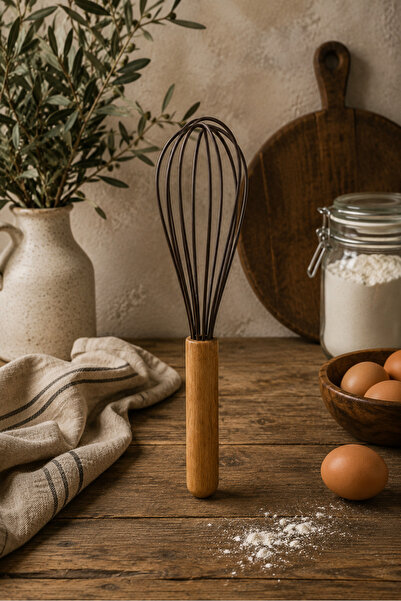 Ludo Store Bamboo Handle Silicone Whisk Brown 24 cm