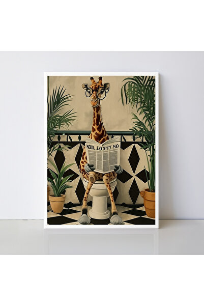 NT Handmade Natural Wooden Framed Funny Giraffe Wall Decor Bathroom Toilet De...