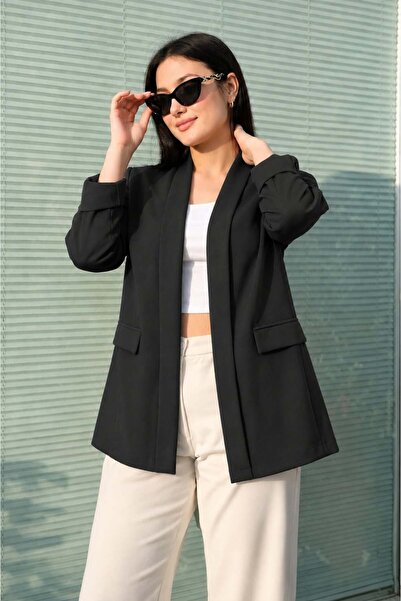 ModaPlaza Women's Folded Sleeve Short Dabıl Fabric Jacket 7218