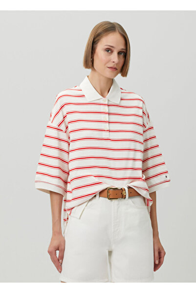 Tommy Hilfiger Oversized Red Striped Polo T-Shirt