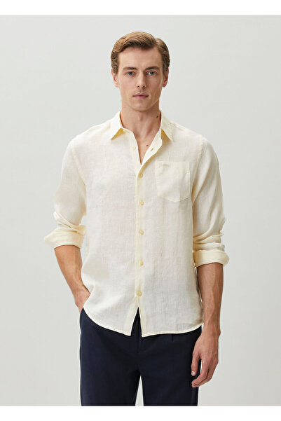 Guess Regular Fit Napa Sarı Keten Gömlek