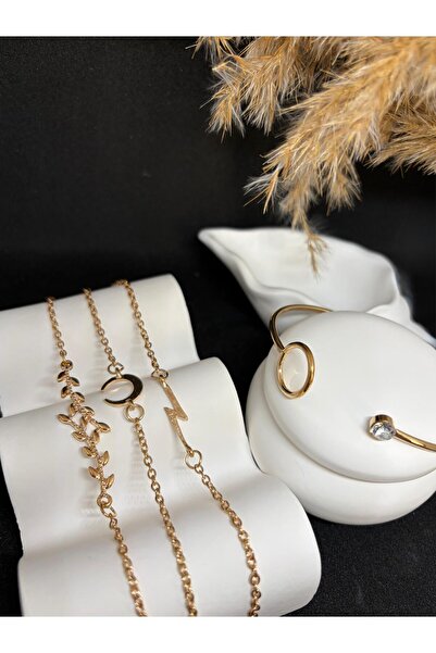 ZEYKU ACCESSORİES Gold Color Multiple Steel Bracelet Set Moon Crescent Lightn...