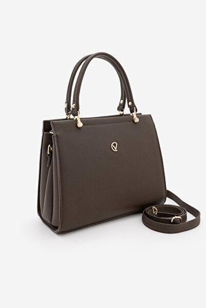 Marjin Women's Double Handle Long Strap Metal Detailed Shoulder Bag Derone Brown