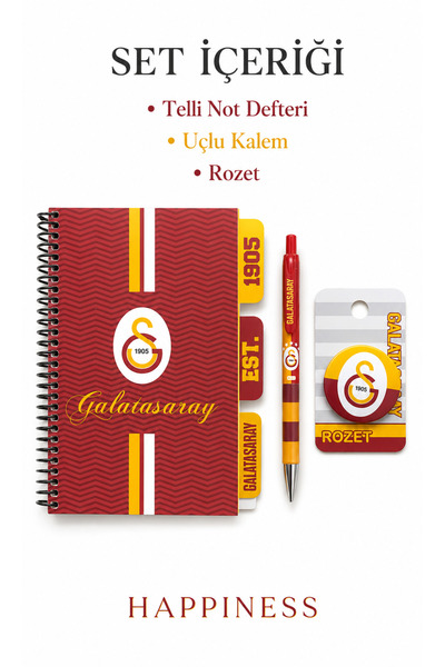 Galatasaray Temalı 3’lü Kırtasiye Seti – Telli Haftalık Planlayıcı, Uçlu Kalem ve Rozet Kırmızı