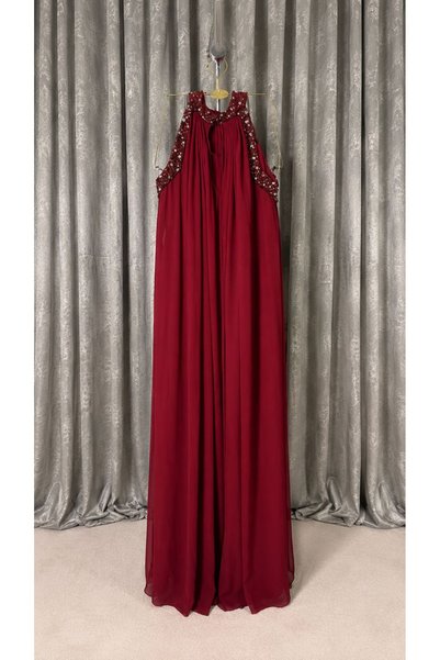 ELORA FASHION فستان أمومة برغندي كيب مطرّز
