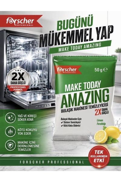 2X Güçlü Limon Ferahlıklı Bulaşık Makinesi Temizleyicisi (Tek Kullanımlık, 50 g x 10 Adet)