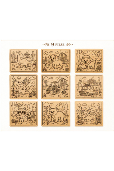 Gabcom Puzzle din Lemn – 9 Produse , Puzzle Montessori Educativ, , 9x 12 x 12...