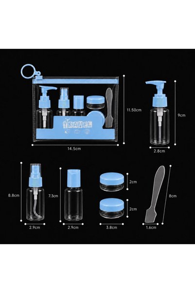 jetfast 6 Piece Blue Color Travel Set Cosmetic Bottle Set with Transparent Bag - Empty Travel Shampoo Bottle Set