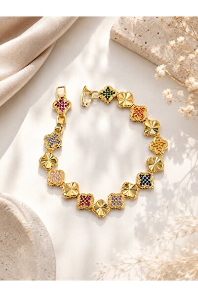 serelya Brass Vip Series Clover Zircon Stone Women's Bracelet Adjustable