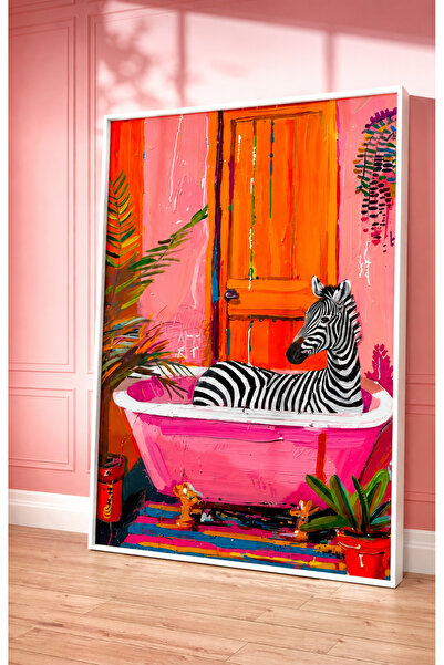 NT Handmade Natural Wood Framed Colorful Bathtub and Zebra Bathroom Wall Deco...