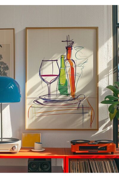 NT Handmade Pahar de vin și sticlă cu ramă din lemn natural, decor de perete ...
