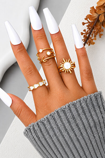 The Collection 3-Piece Combination White Stone Sun Moon Heart Model Adjustabl...