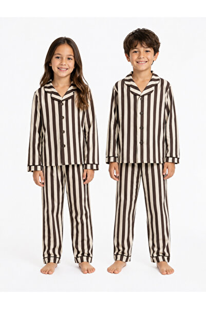 Trendline παιδικό unisex ριγέ μακρυμάνικο σετ πιτζάμες με κουμπιά