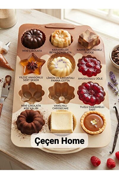 ÇEÇEN HOME قالب كيك سيليكون مرن وغير لاصق 12 قطعة - قالب للشوكولاتة والصابون ...