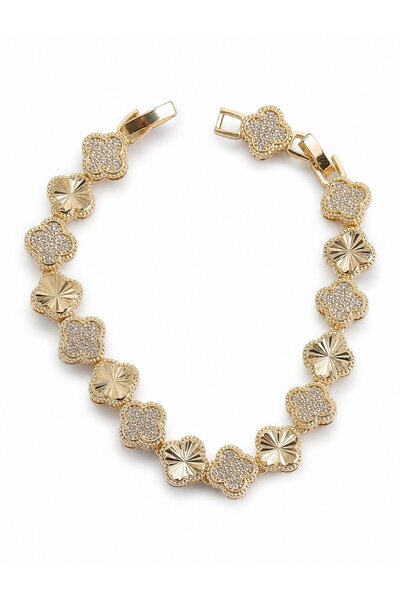 serelya Brass Gold Color Zircon Stone Embellished Clover Model Vip Series Exc...