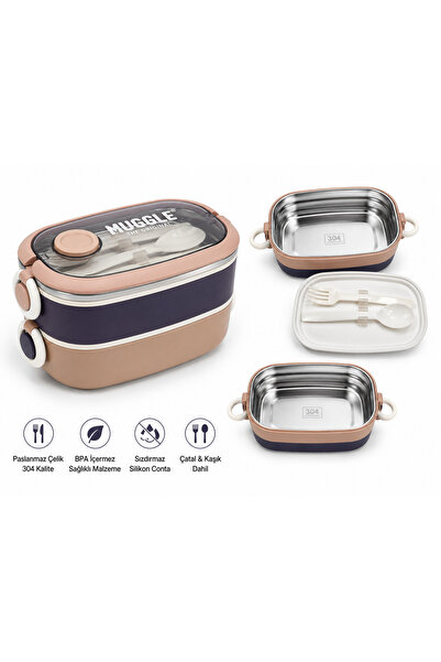 monthiron Muggle Stainless Steel Lunch Box 2-Tier Nutrition Container – Fork ...