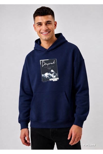 FUFLUNS Beyond Paradise Printed Oversized Men's Hooded Sweatshirt