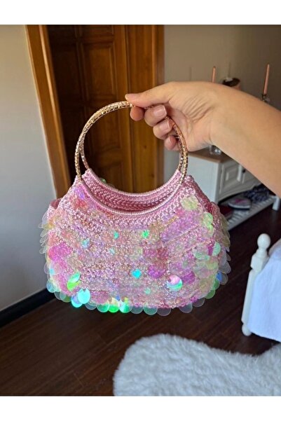 Pembe Sedefli Pullu Çanta